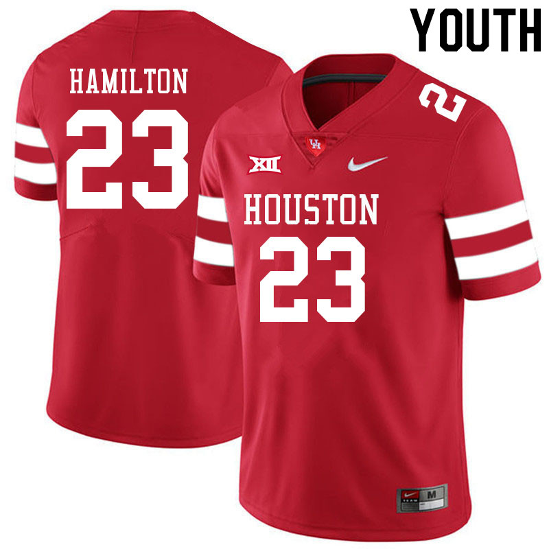 Youth #23 Isaiah Hamilton Houston Cougars College Big 12 Conference Football Jerseys Sale-Red - Click Image to Close